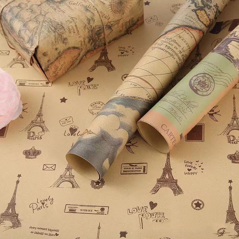 Vintage Newspaper Wrapping Pap - Flower Wrap Kraft 评论和价格