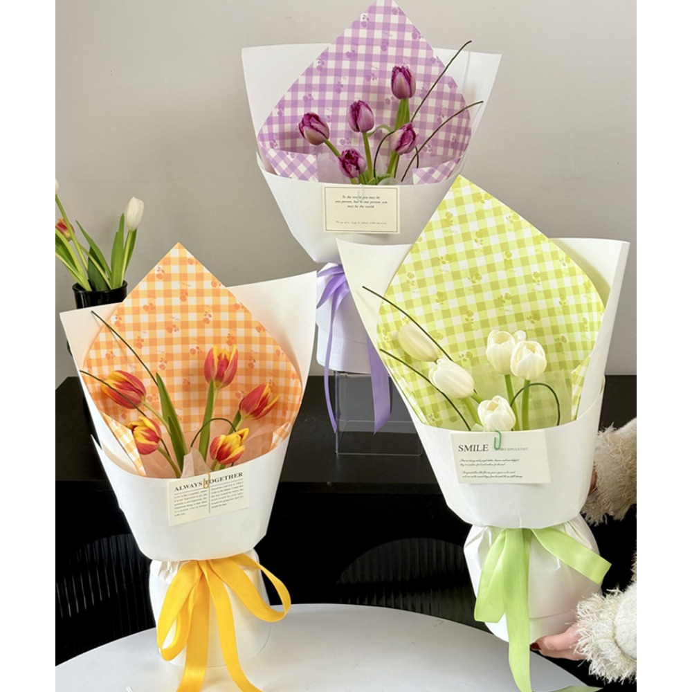 Rose Grid Print Thick White Kr - Flower Wrap Kraft 评论和价格