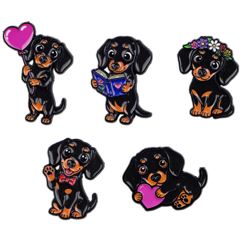 5pcs Cute Dachshund Enamel Pin - Florist Supplies 评论和价格