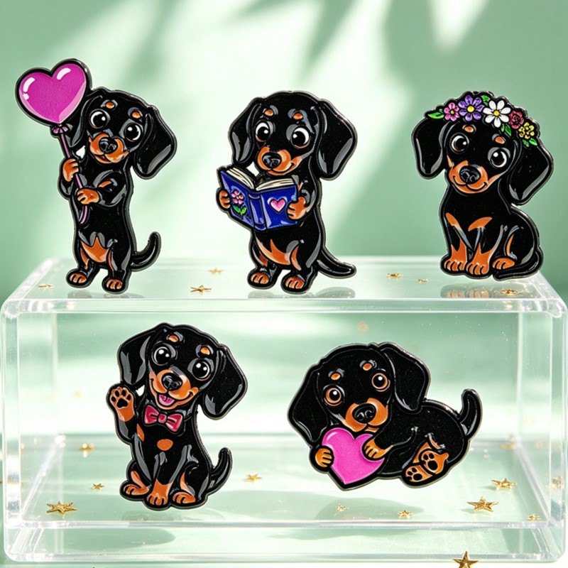 5pcs Cute Dachshund Enamel Pin - Florist Supplies 评论和价格