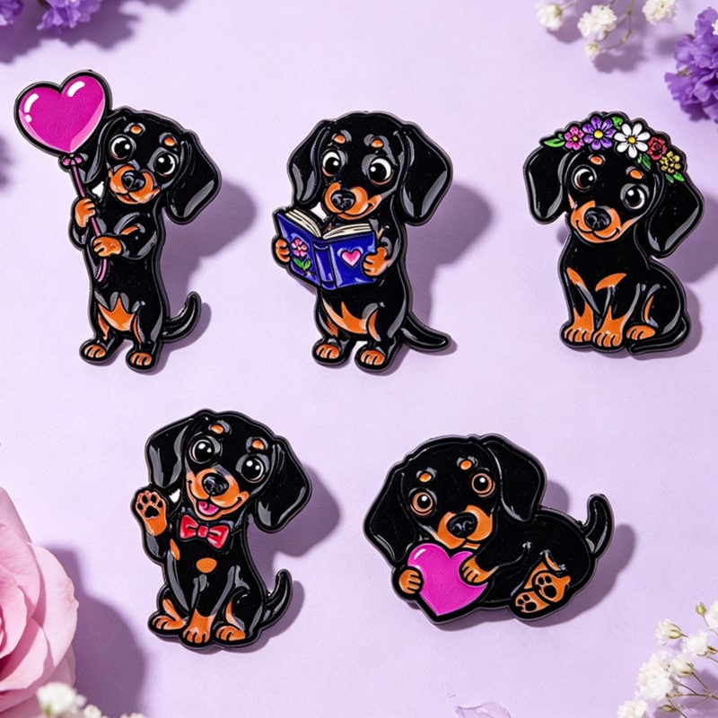 5pcs Cute Dachshund Enamel Pin - Florist Supplies 评论和价格