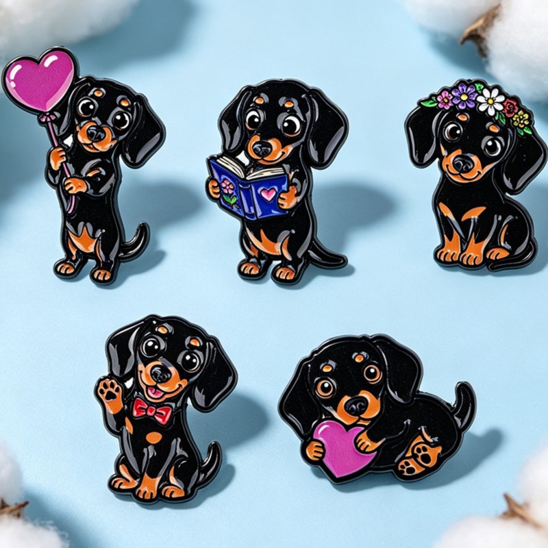 5pcs Cute Dachshund Enamel Pin - Florist Supplies 评论和价格