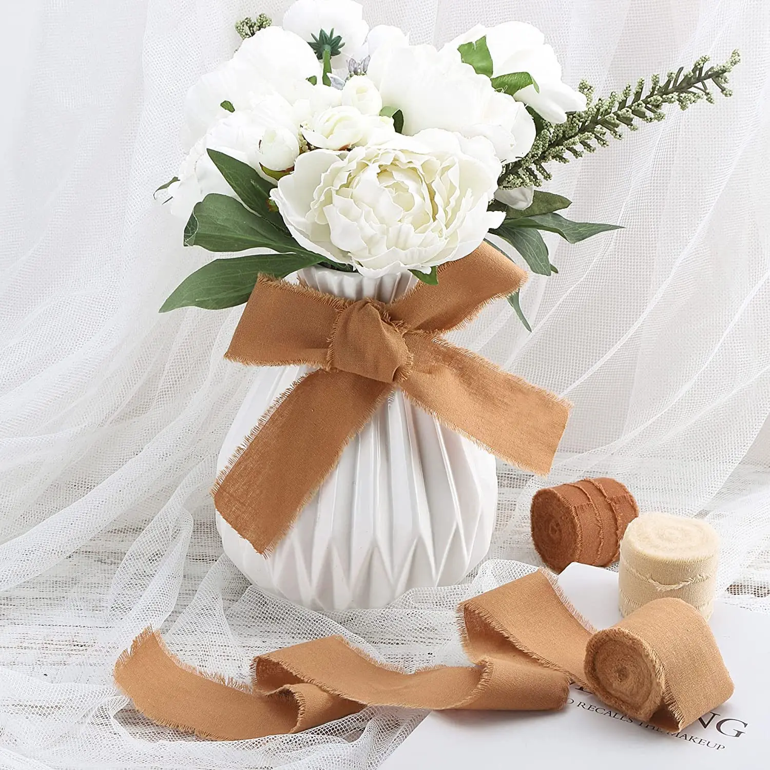 5m/Roll Frayed Silk Ribbon Edg - Ribbon Organza Roll 评论和价格