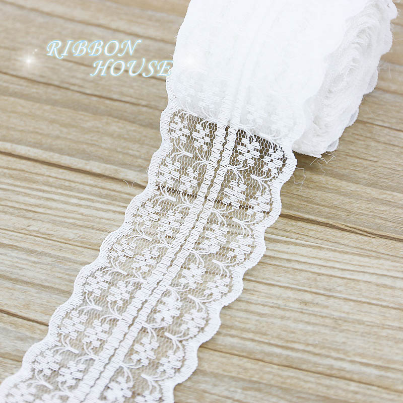 (5 Yards/Roll) 45mm White Lace - Ribbon Organza Roll 评论和价格